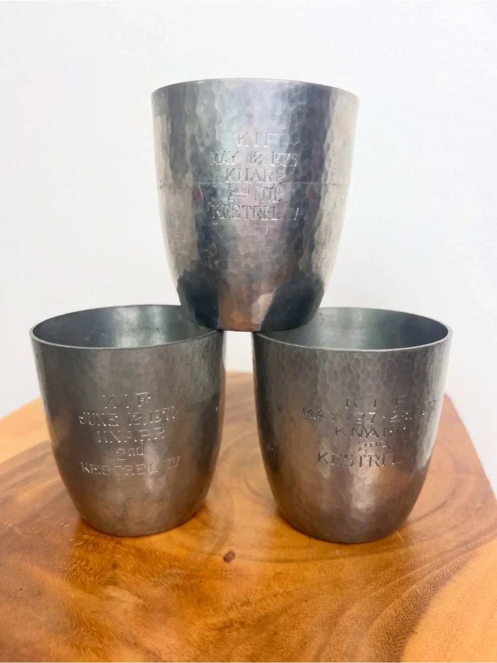 PORTER BLANCHARD 70’s Vintage Sail Boat Racing Hand Hammered Pewter Tumblers 3